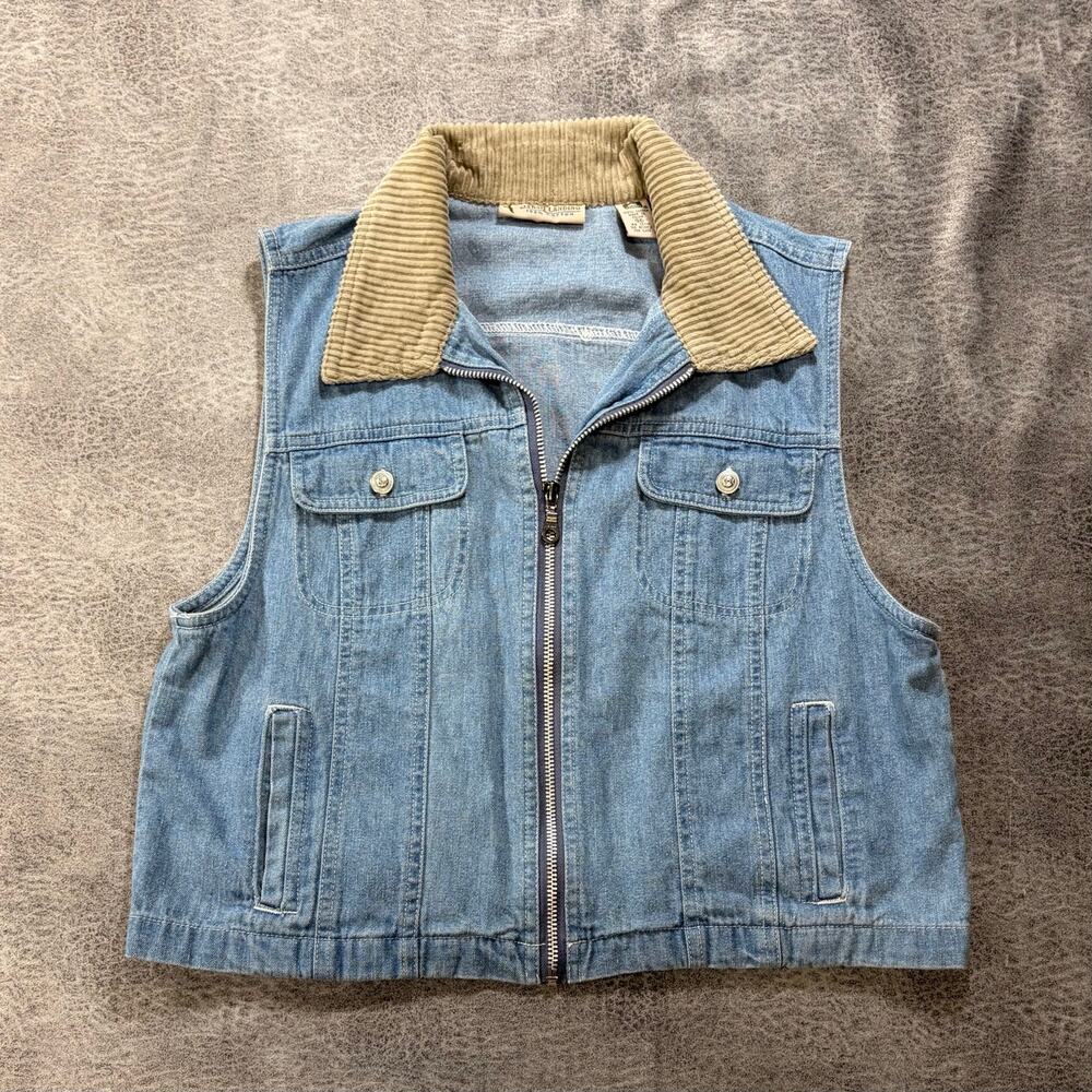Vintage Corduroy Collar Zip Up Denim Vest